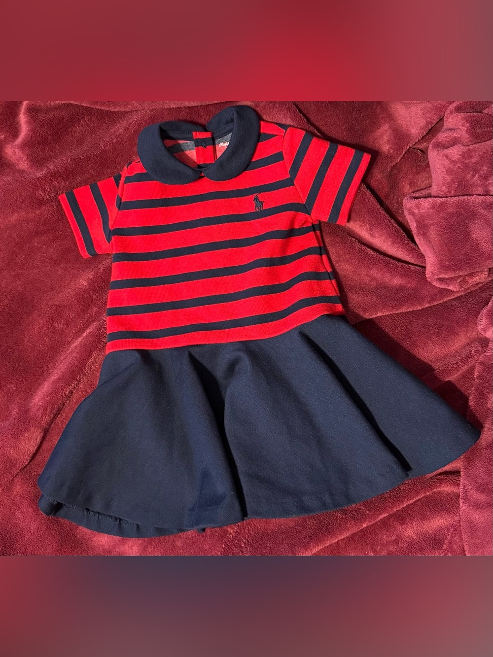 Ralph Lauren Red & Navy Striped Polo Dress 6 Months Girls